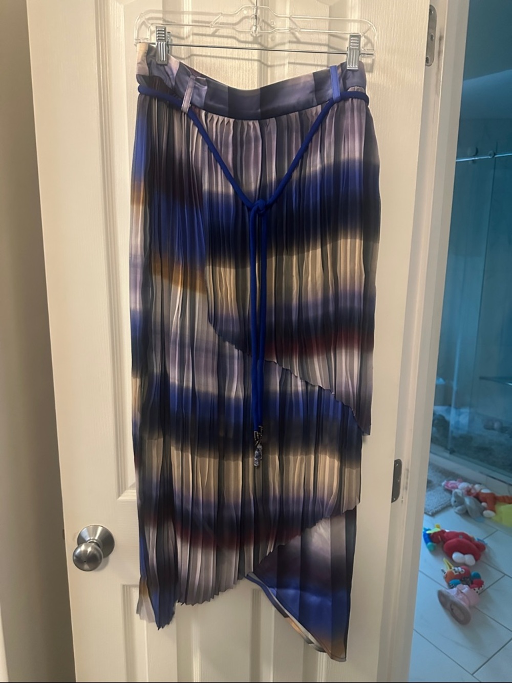 Adrienne Landau Pleated Ombre Blue Multi Asymmetrical Skirt